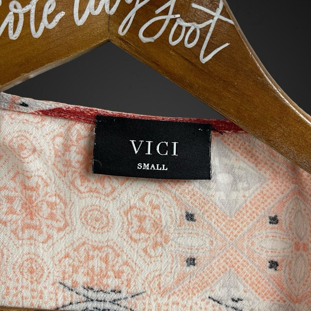 Vici Patchwork Print Duster Small Boho Brown Crea… - image 3